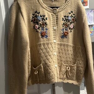 Oat New York Floral Embroidered Cream Cardigan
